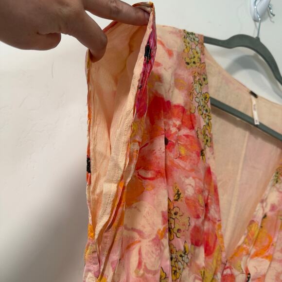 Free People Women's Freddy Mini Dress Pink Orange Floral Medium Flirty V Neck - Picture 4 of 10